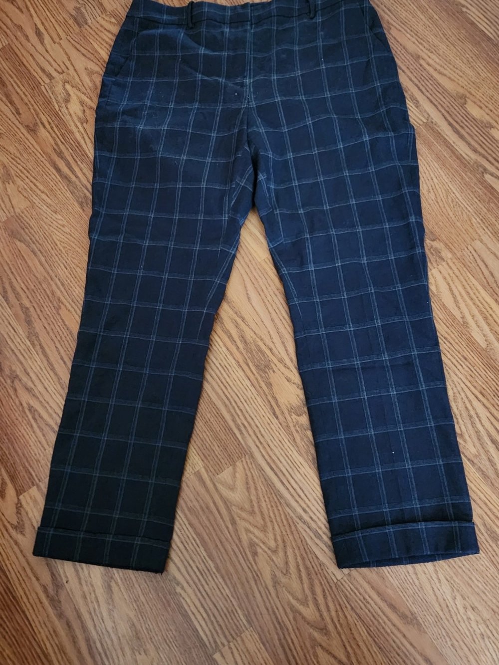 T Tahari Navy Windowpane Plaid Dress Pants